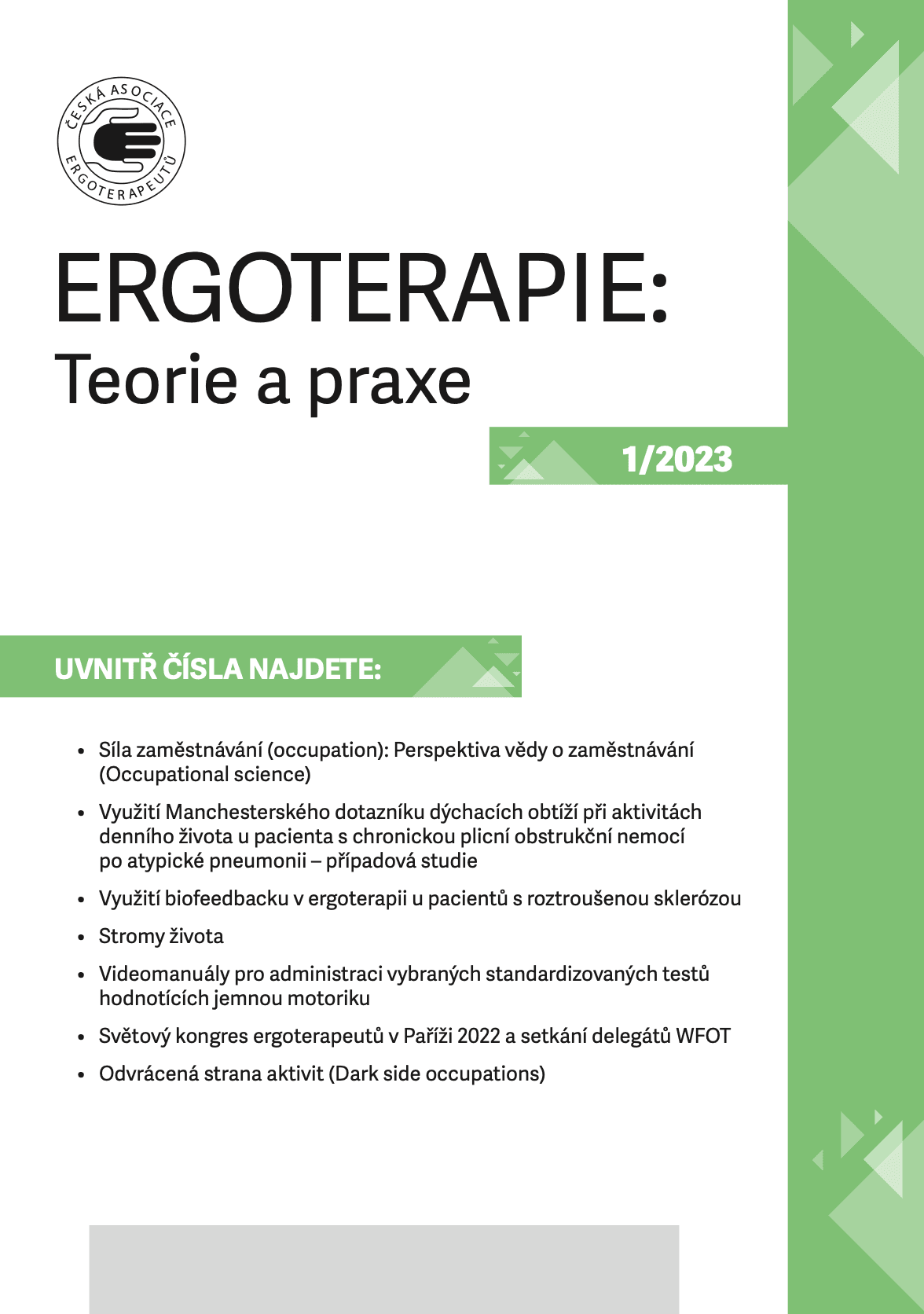 Obal aktuálního čísla časopisu Ergoterapie: Teorie a praxe